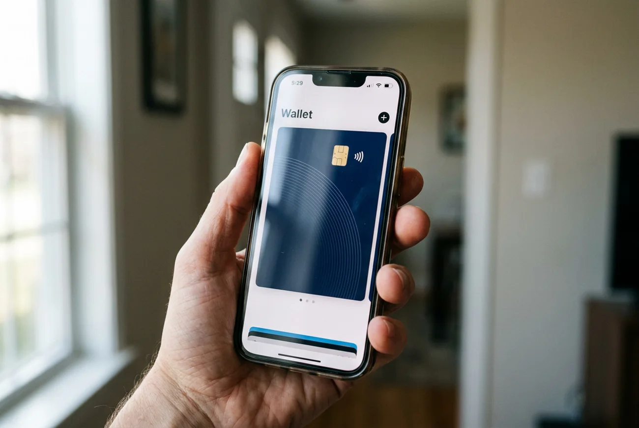 A virtual card shown in a banking app on a phone